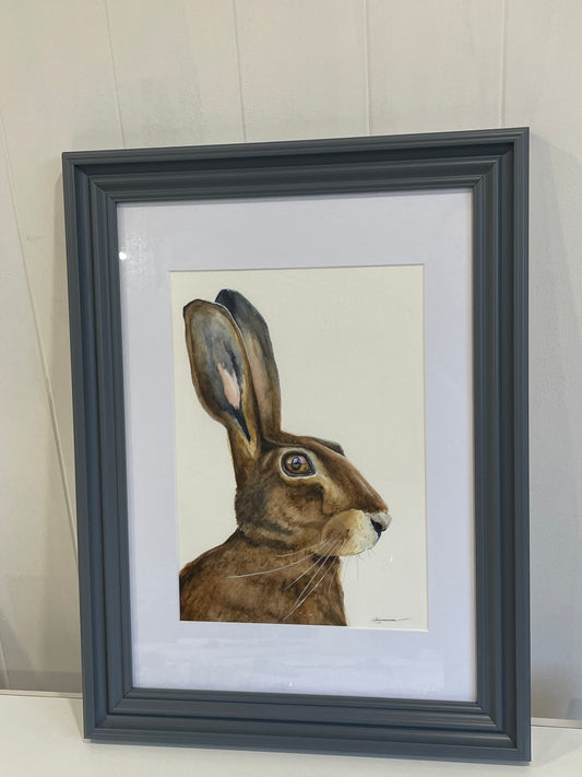 Hare framed watercolor